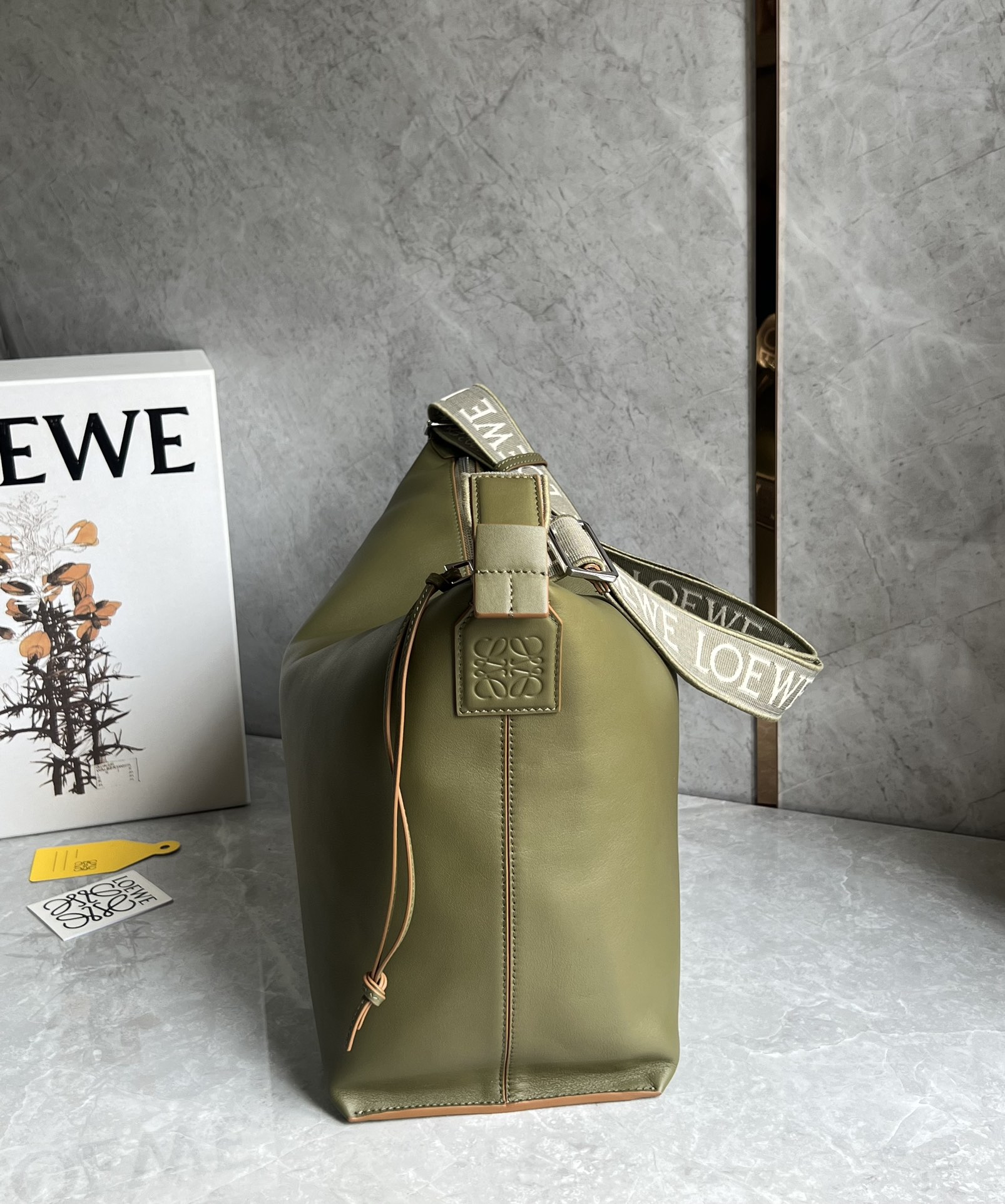 Loewe Large Cubi Crossbody Bag in Supple Smooth Calfskin and Jacquard Olive